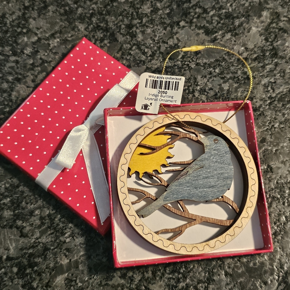 Wild Birds Unlimited Wood Layers Ornament Indigo Bunting Bird‎ USA Made Gift Box